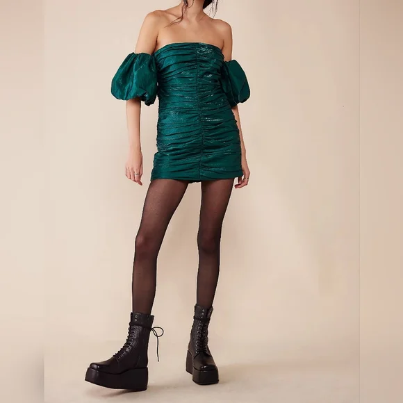 NWT SHONA JOY x Free People Rosemary Green Ruched Miramare Mini Dress